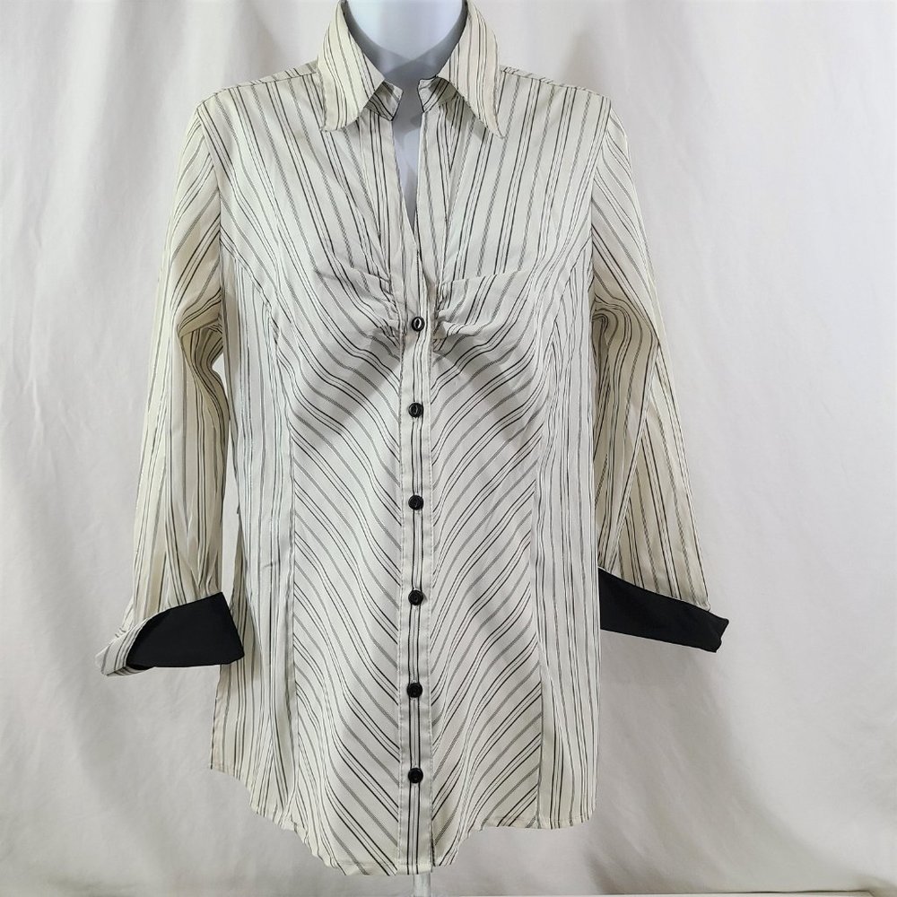 Cato Womens Medium White Black Metallic Stripe